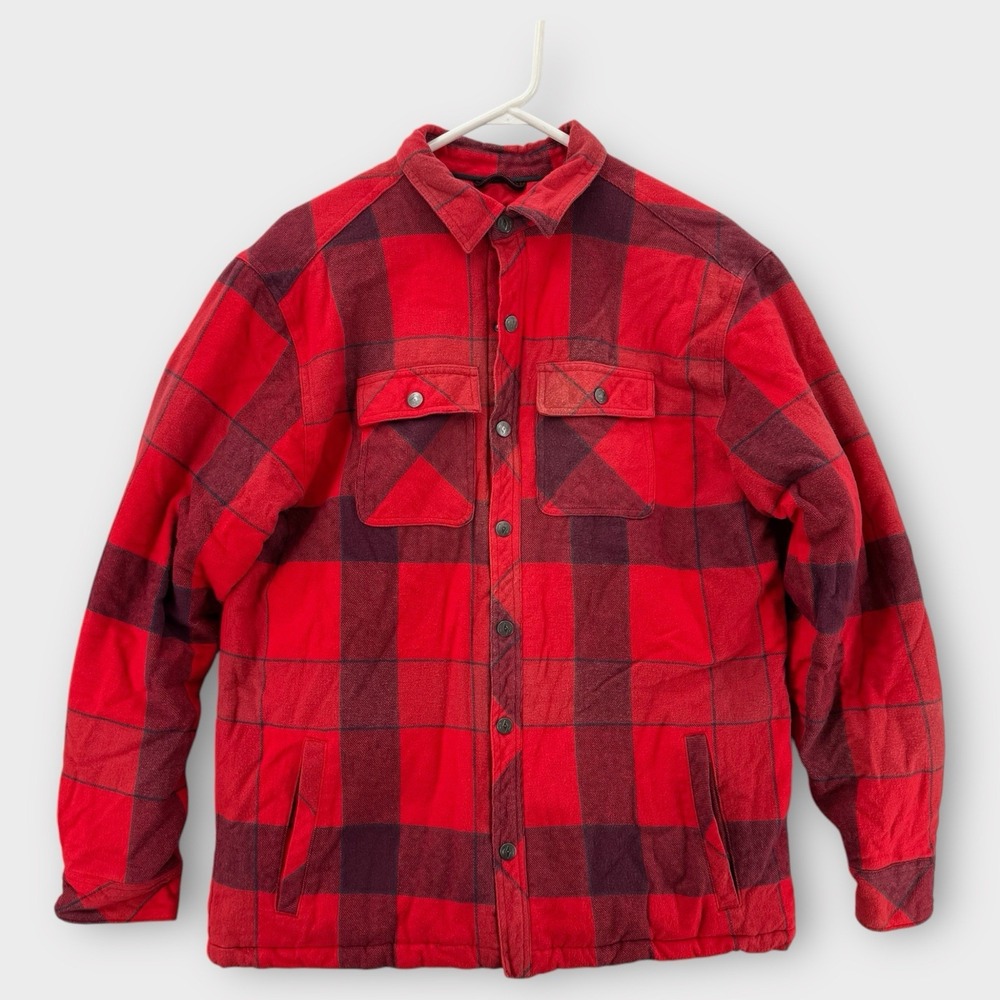 Dravus Mens Quilted Flannel Jacket Medium Red Black Plaid Snap Warm Western M‎
